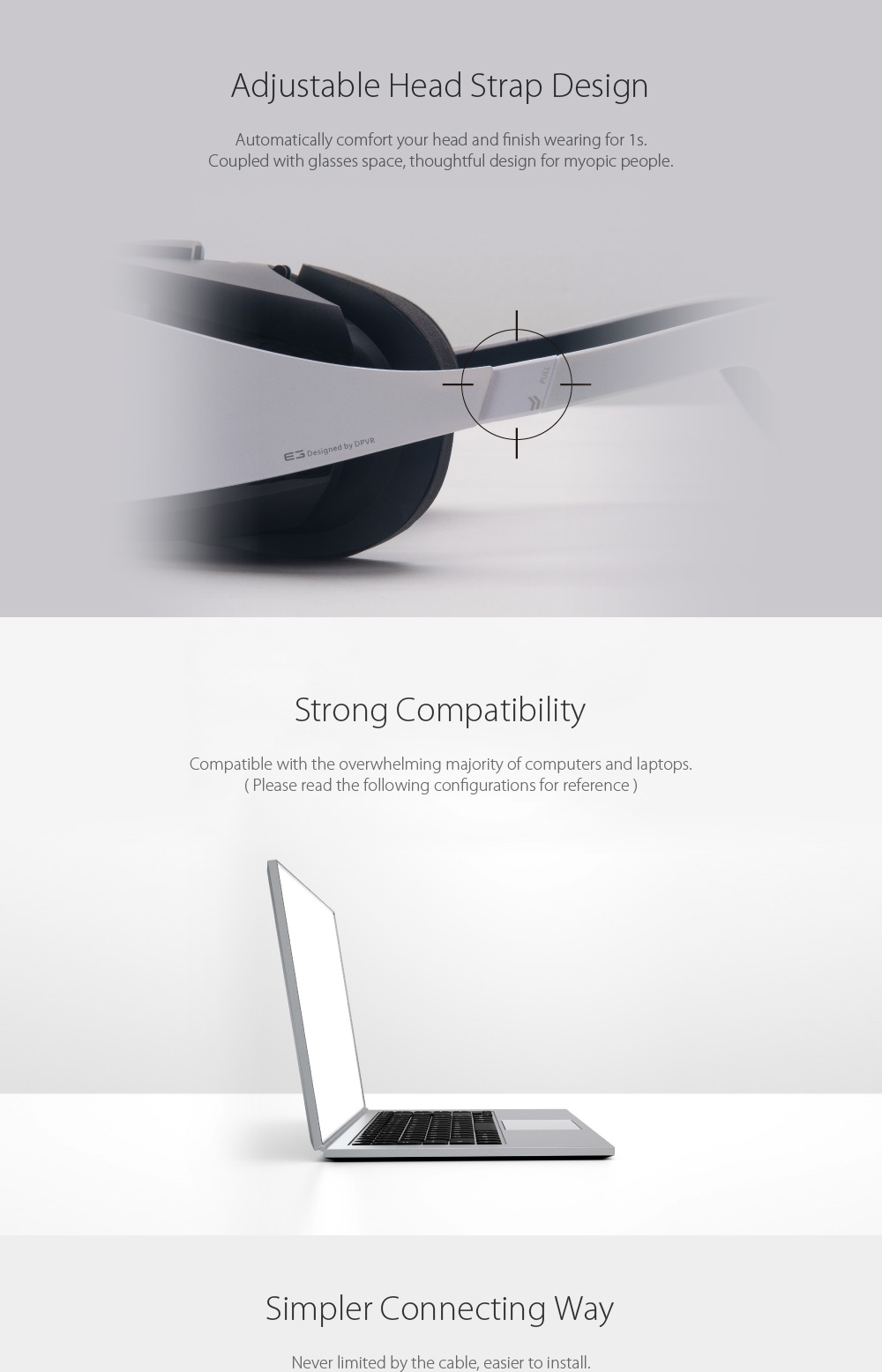 Deepoon E3 5.7 Inches 2.5K AMOLED Display 3D VR Virtual Reality Headset for PC FOV110 IPD Adjustable