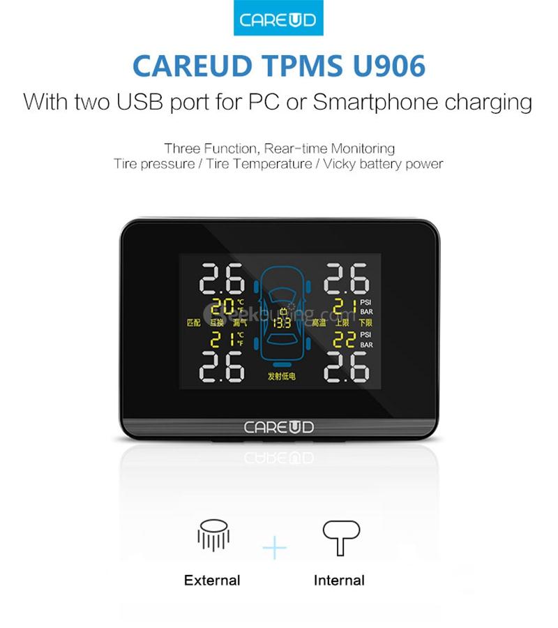 CAREUD U906NF TPMS Tire Pressure Monitoring System Four Internal Sensors - Black