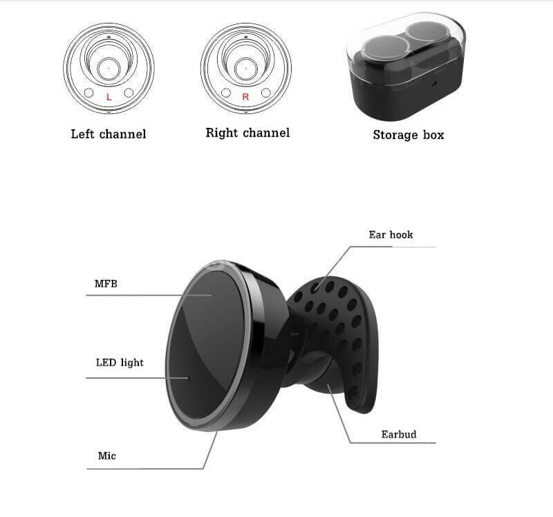 Q800 In-ear Stereo Wireless Bluetooth Earphone Headphone Left and Right Channel - Black