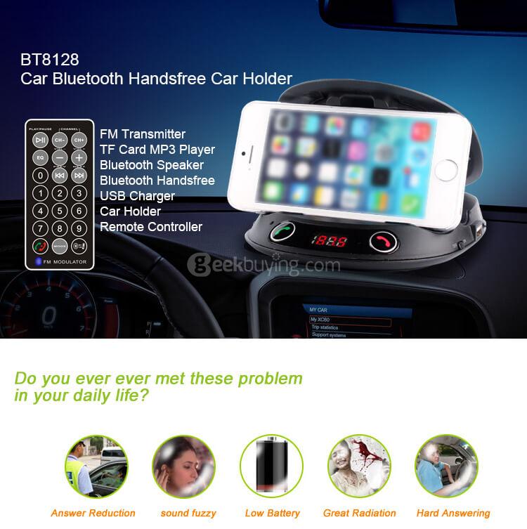 BT8128 Car Bluetooth Handsfree Car Holder FM Transmitter Mp3 Player - Black