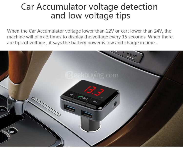 BC12B Smart Bluetooth FM Car Charger Dual USB APP Control Hands-free Talking - Black