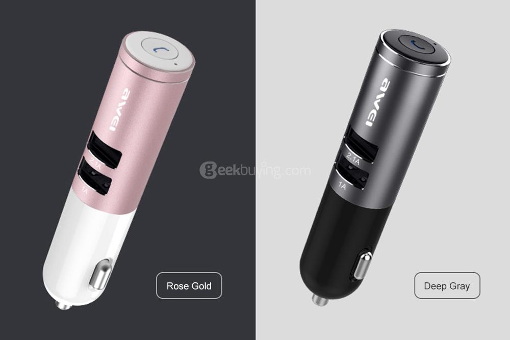 AWEI A870BL Dual USB Car Charger Bluetooth V4.1 Earphones - Rose Gold