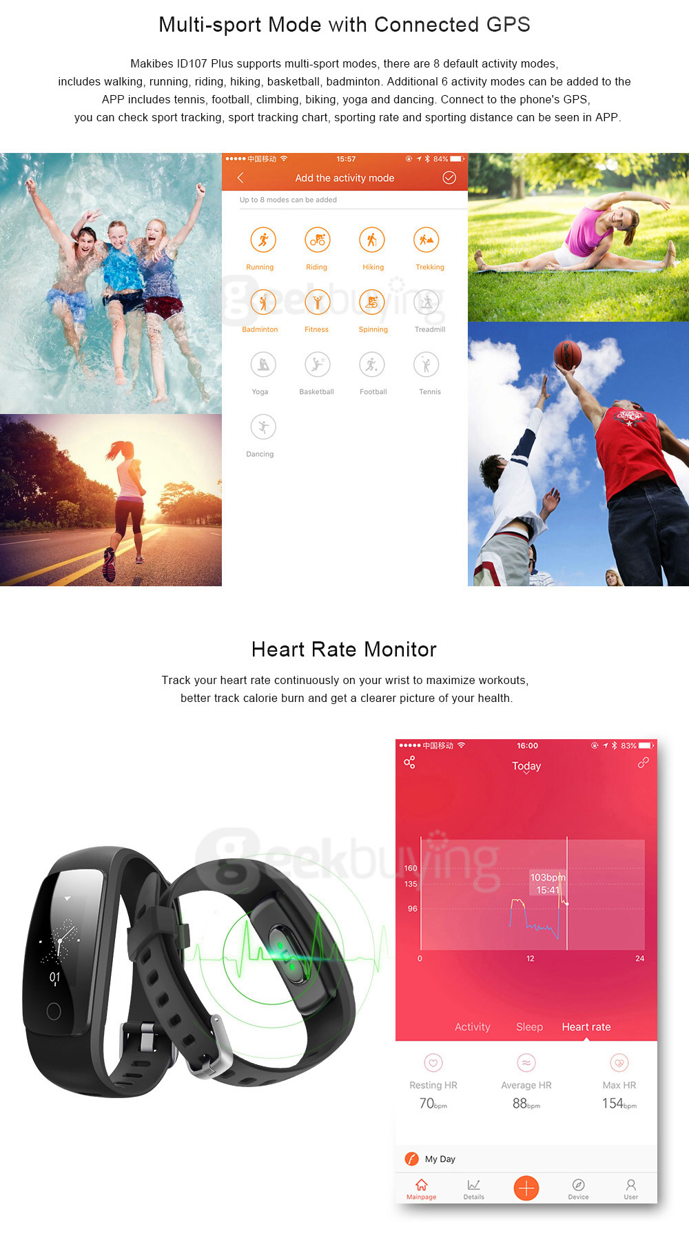 Makibes ID107 Plus Smart Bracelet 0.96 Inch IP67 Bluetooth OLED Activity Tracker Heart Rate Tracker Call Answer Compatible with Android iOS - Green