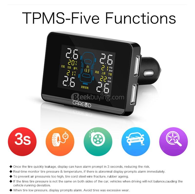 CAREUD U906NF TPMS Tire Pressure Monitoring System Four Internal Sensors - Black