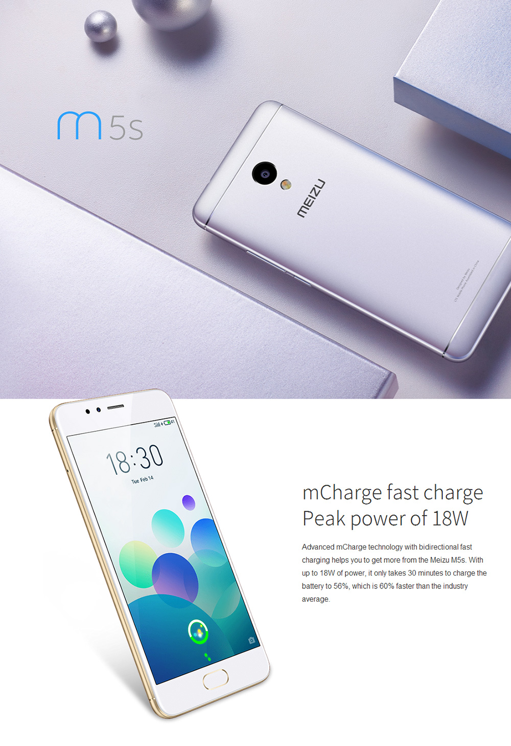 MEIZU M5S 5.2 Inch 3GB RAM 32GB ROM 5.0MP+13.0MP Cam MT6753 Octa Core 1.3GHz 4G LTE Flyme 5 Smartphone Quik Charge Metal Body Touch ID - Gray