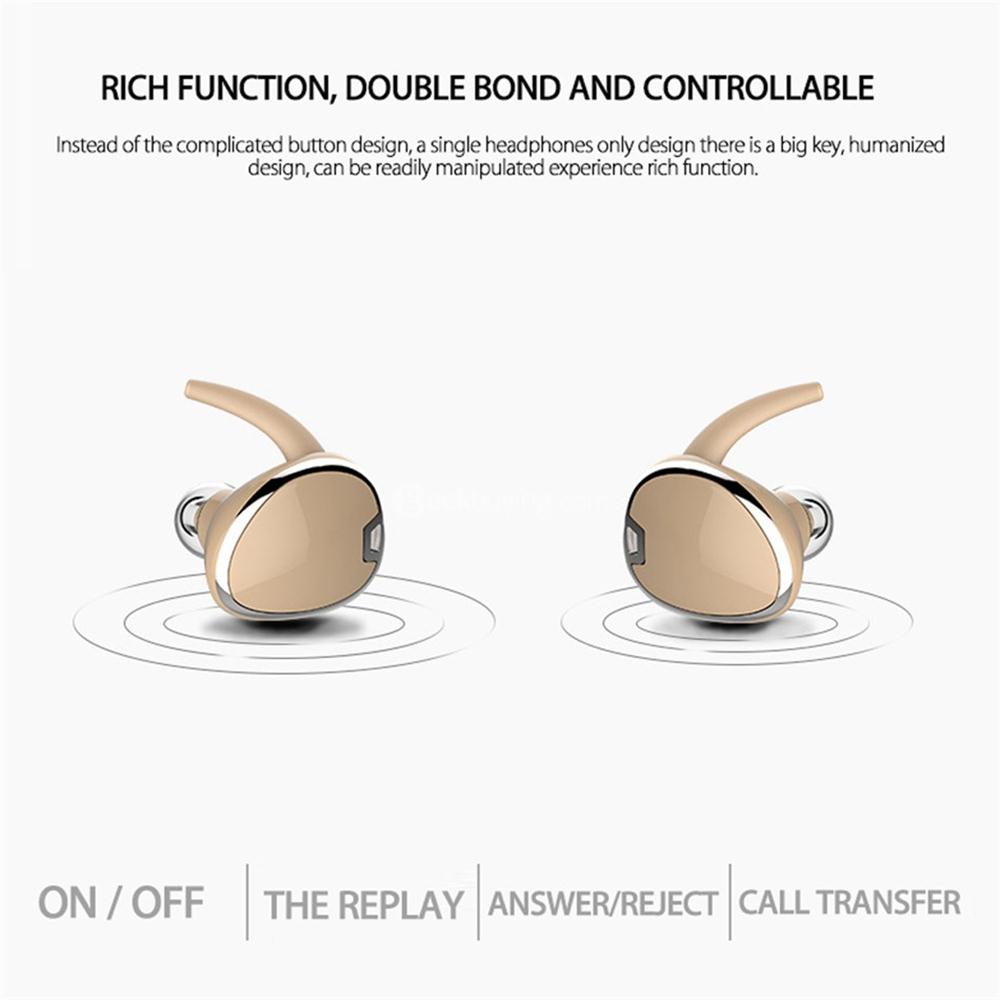 SP01 Wireless Bluetooth 4.1 Mini Invisible Earphone Sports Running Headphone with Mic - Gold