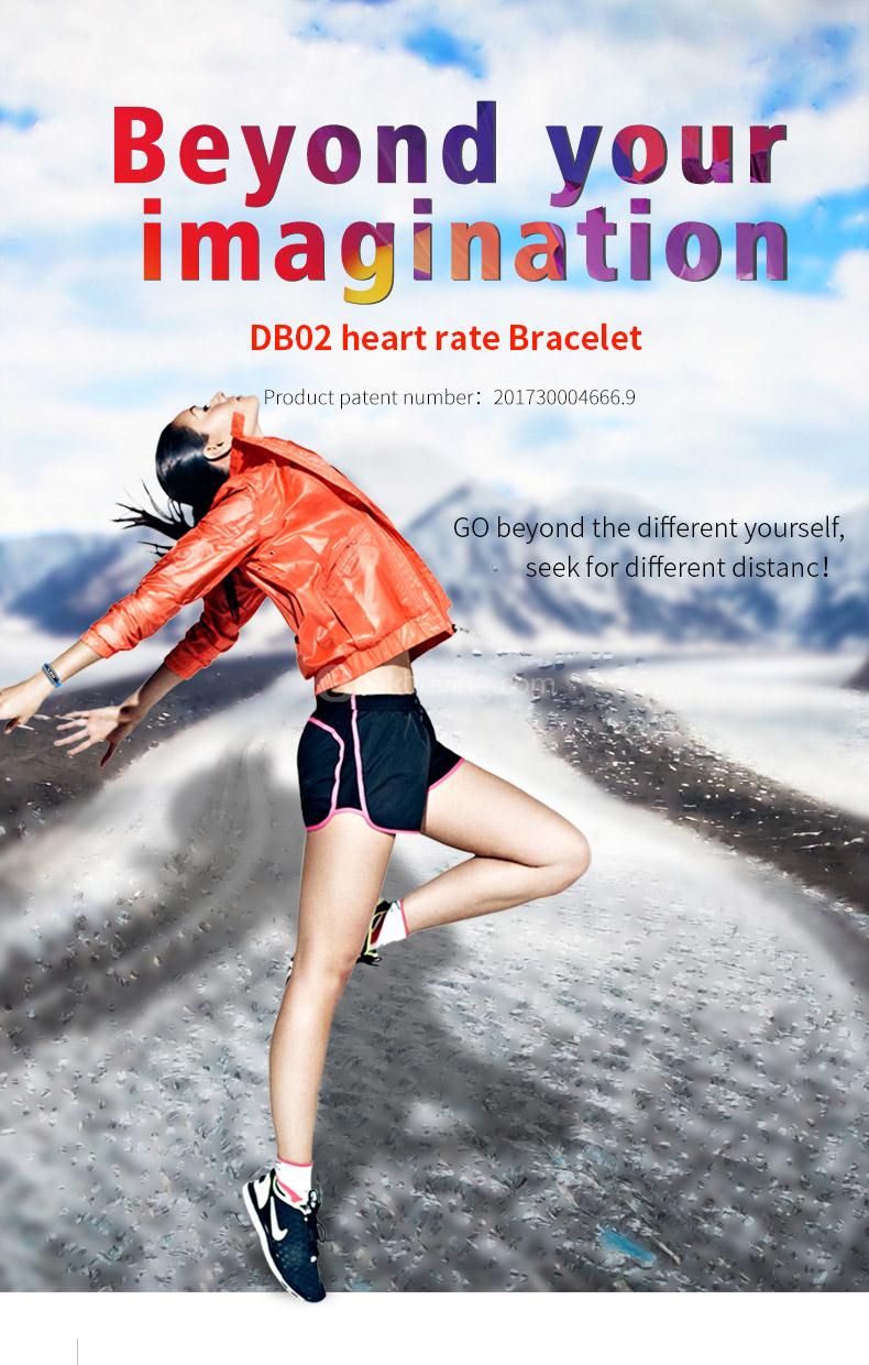 DB02 Smart Wrist Band IP67 Water Resistant OLED Touch Screen Heart Rate Monitor Pedometer Fitness Activity Tracker Compatible with Android iOS - Black