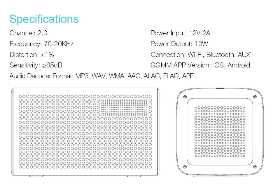 GGMM ES-201 E3 Portable WiFi Bluetooth Dual Wireless Connection Multifunctional Speaker - White