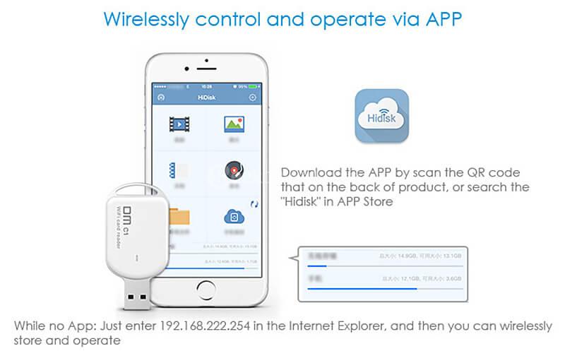 DM C1 WFD011 Wireless WiFi Card Reader USB 2.0 for Smartphones /Tablets - White