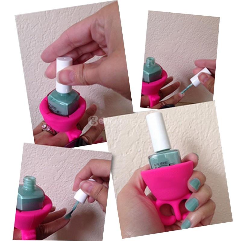 Wearable Nail Polish Bottle Holder Silicone Round Holder -Pink