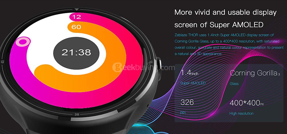 Zeblaze THOR 3G Smart Watch Phone 1.4 Inch AMOLED Display Android 5.1 MTK6580 Quad Core GPS 1GB RAM 16GB ROM - Black