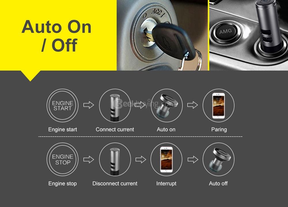 AWEI A870BL Dual USB Car Charger Bluetooth V4.1 Earphones - Rose Gold