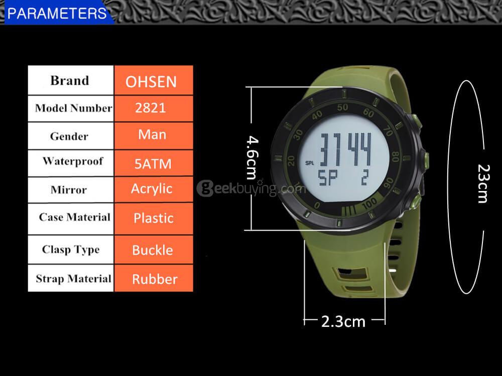 Ohsen 2821 Back Light Sport Round Dial Military Men Quartz Watch -Green