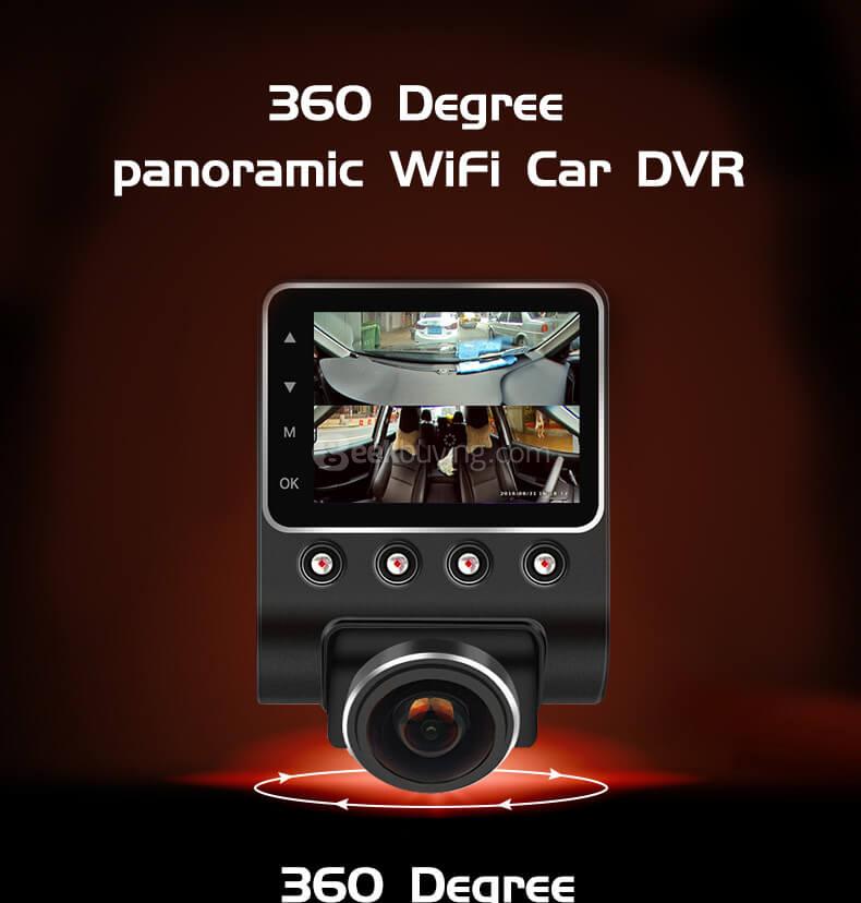 X360 360 Degree Panoramic WiFi Car DVR 2.5' IPS LCD 5.0 MP CMOS 1080P Wide Angle Lens Car DVR - Black
