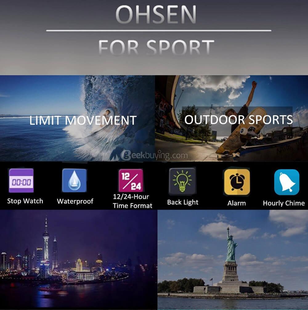Ohsen 2821 Back Light Sport Round Dial Military Men Quartz Watch -White