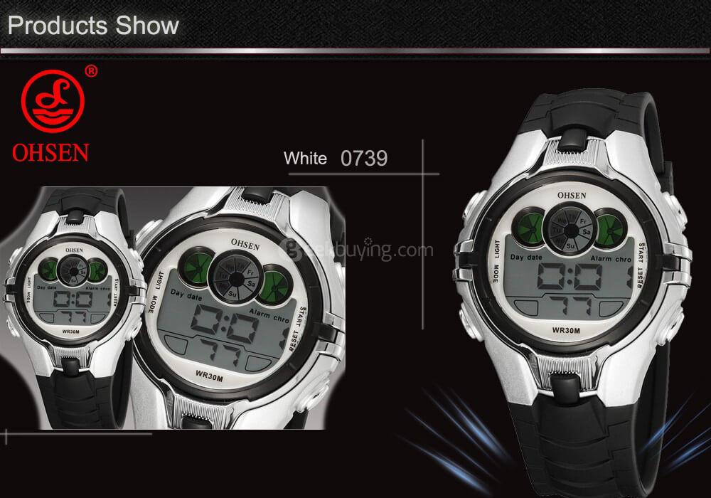 Ohsen 0739 LED Digital Alarm Water Resistance Children Students Sport Watch -Blue
