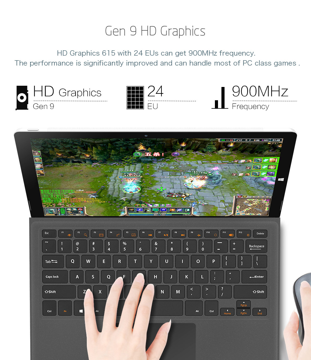 Teclast X5 Pro 2in1 Tablet 12.2 Inch 7th Gen Intel Core M3 Processor Dual Core 2.6GHz 8GB RAM 256GB SSD Type-C Windows 10 1920*1200 -Silver