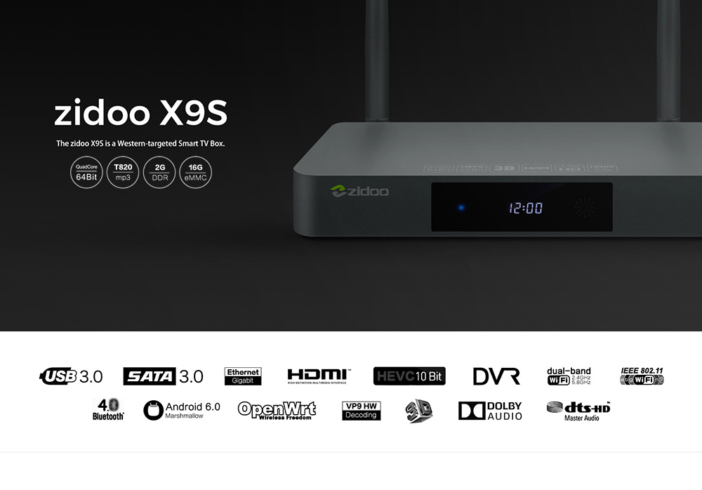 ZIDOO X9S Realtek RTD1295 Android 6.0 OpenWRT(NAS) TV BOX 2G/16G AC WIFI 1000M LAN HDR USB3.0 HDMI in SATA Bluetooth Media Player