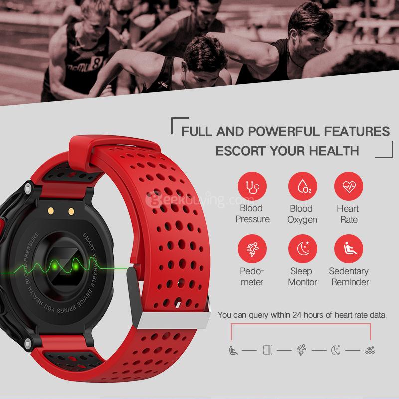 XR02 Sport Smart Watch 096 Inch OLED Display IP68 Water Resistant Bluetooth Heart Rate Monitor Pedometer Compatible with IOS Android - Red & Black