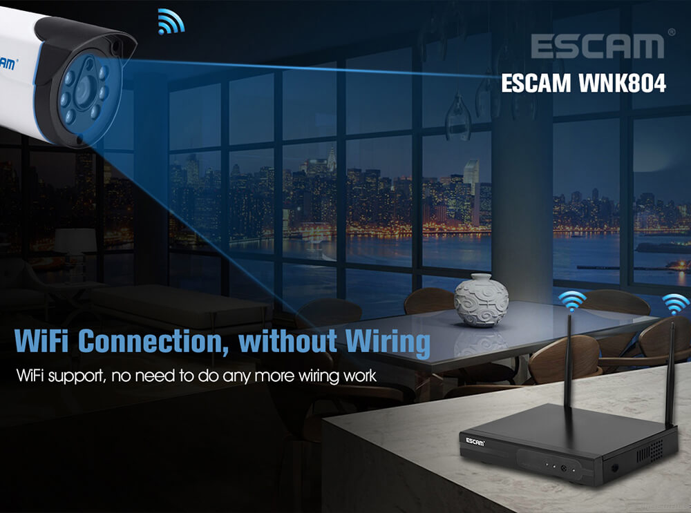 ESCAM WNK804 HD 720P 8CH WiFi NVR Kit WiFi Connetion Motion Detection Water-resistant IP Camera