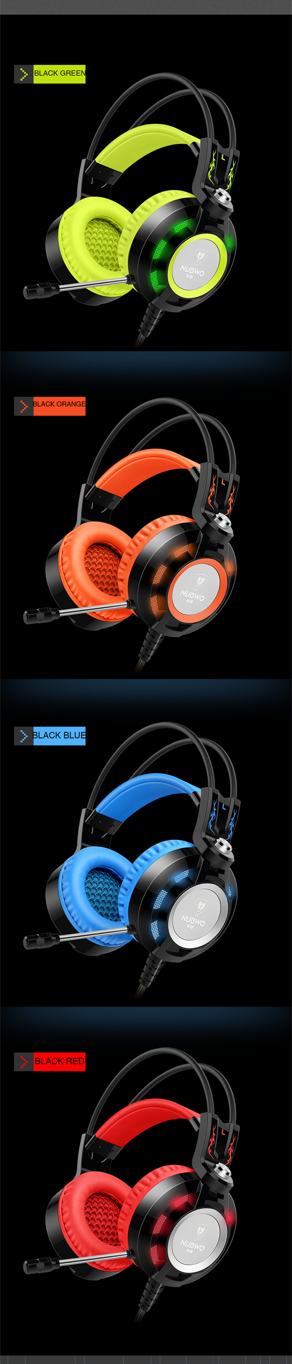 Nubwo K6 Stereo Over Ear Gaming Headphone with Microphone LED Lighting for PC - Black + red