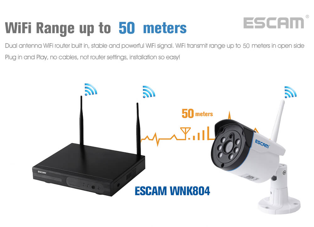 ESCAM WNK804 HD 720P 8CH WiFi NVR Kit WiFi Connetion Motion Detection Water-resistant IP Camera