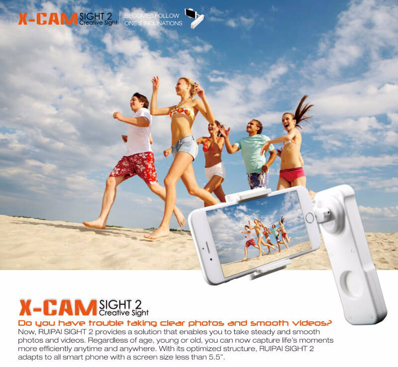 X-Cam Sight2 2-axis Stabilizer Bluetooth Selfile Handheld Gimbal For iPhone Samsung Xiaomi Smartphones - White