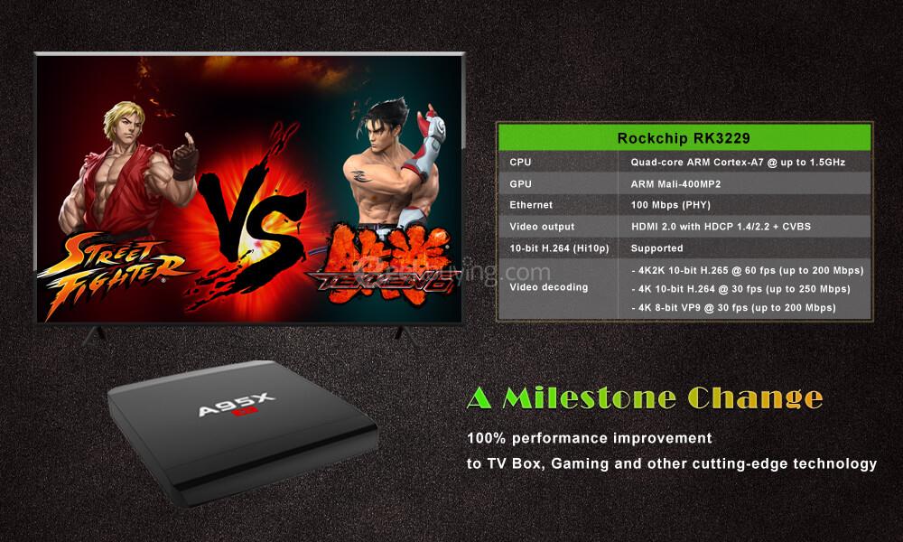 A95X R1 RK3229 Android KODI H.265 4K 10bit TV BOX 8GB ROM 802.11 b/g/n LAN