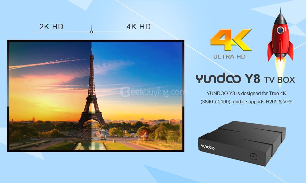 YUNDOO Y8 RK3399 4K TV BOX Android 6.0 2G/16G 802.11ac WIFI Gigabit LAN USB3.0