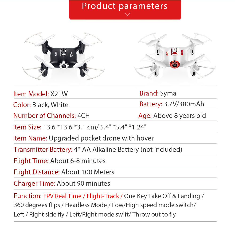 SYMA X21W WIFI FPV With HD 720P Camera Altitude Hold Mode RC Quadcopter RTF - Black