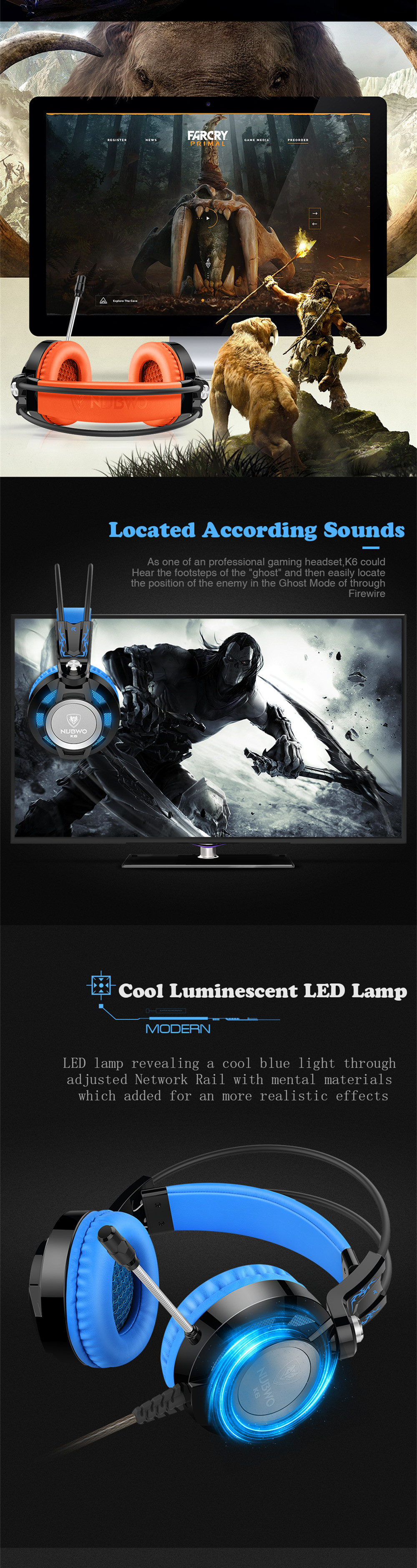 Nubwo K6 Stereo Over Ear Gaming Headphone with Microphone LED Lighting for PC - Black + red