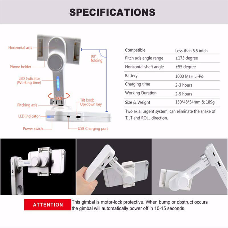 X-Cam Sight2 2-axis Stabilizer Bluetooth Selfile Handheld Gimbal For iPhone Samsung Xiaomi Smartphones - White