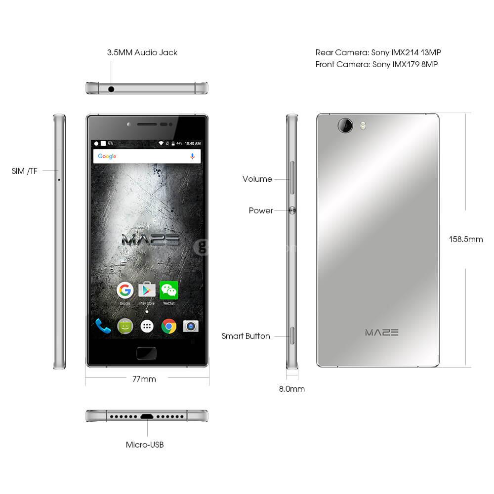 MAZE BLADE 5.5 Inch Smartphone FHD 3GB RAM 32GB ROM 13.0MP MTK6753 Octa Core 1.3GHz Android 6.0 Touch ID - Silver