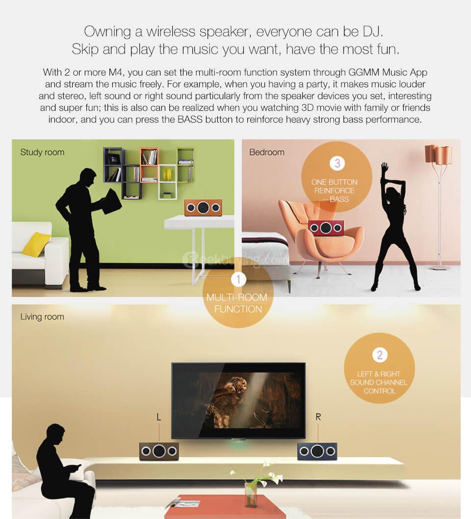 GGMM WS-401 M4 Dual Wireless Speaker WiFi Bluetooth Mini Portable Speaker Home Hi-Fi Music Player - Brown