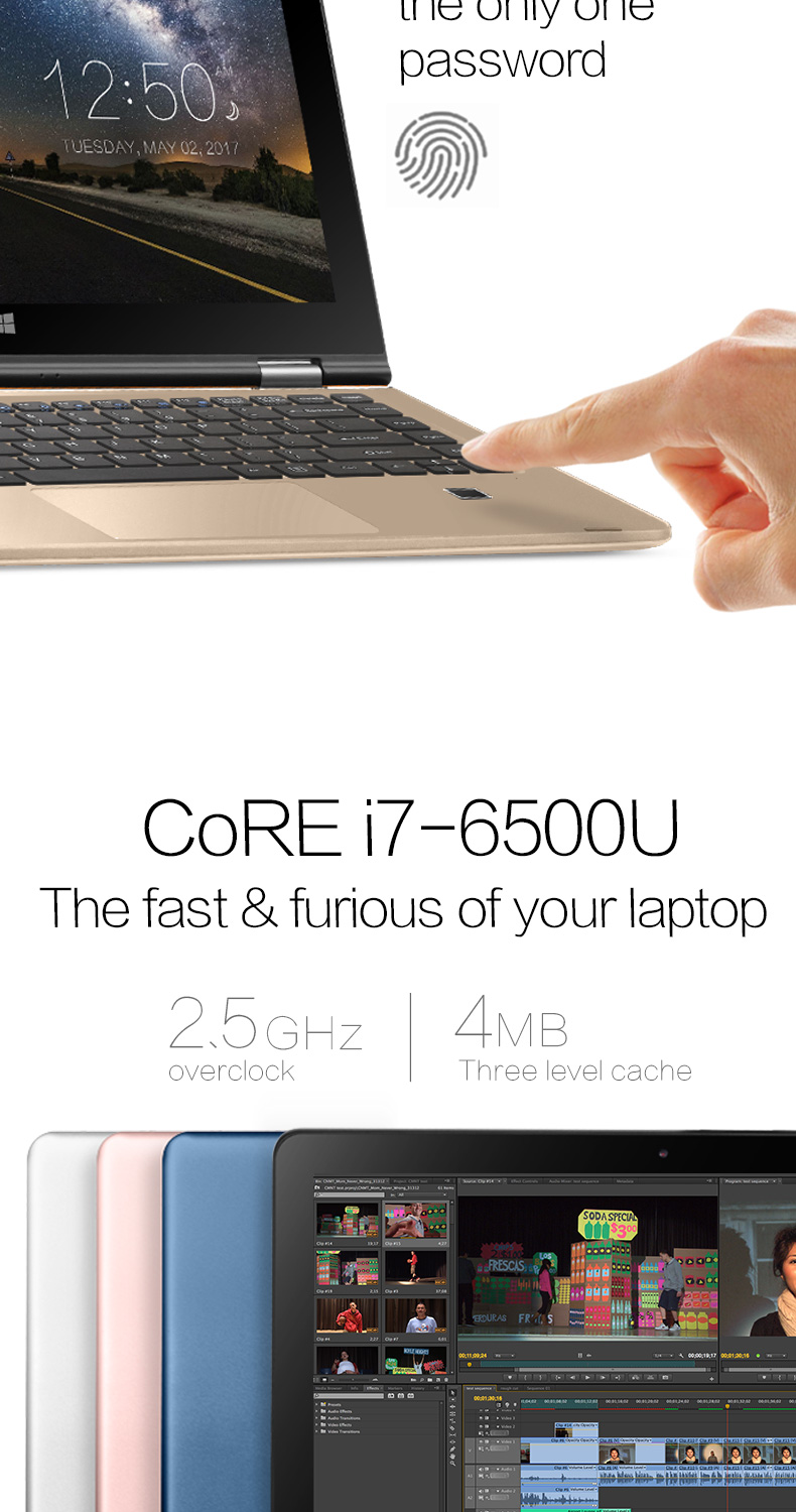 Voyo VBook A3 Pro 2in1 Tablet 13.3 Inch Display Core i7-6500U 2.50 GHz Fingerprint 8GB DDR4 RAM 256GB SSD ROM Licensed Windows 10 12000mAh Battery - Gold