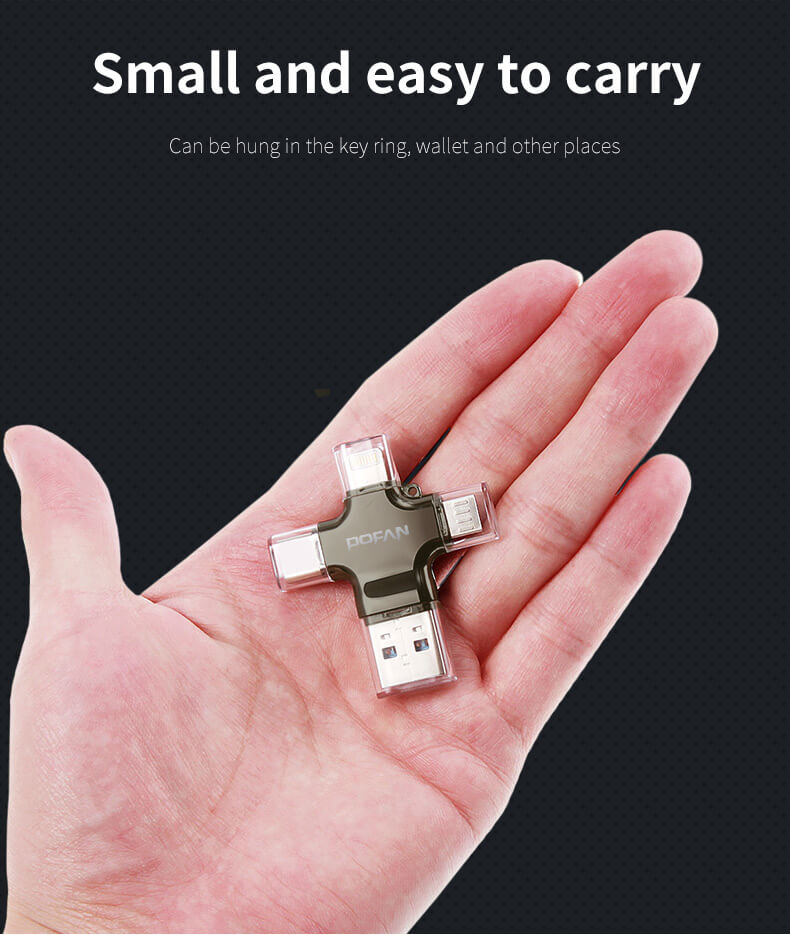 POFAN F04 Cross 4-1 High Speed TF Card Reader For USB 3.0 Android 8 pin Type-C -Silver