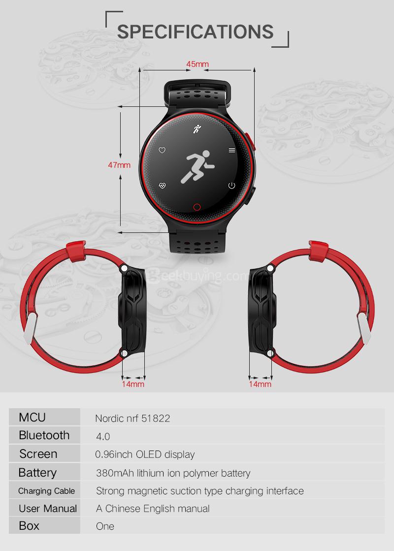 XR02 Sport Smart Watch 096 Inch OLED Display IP68 Water Resistant Bluetooth Heart Rate Monitor Pedometer Compatible with IOS Android - Red & Black