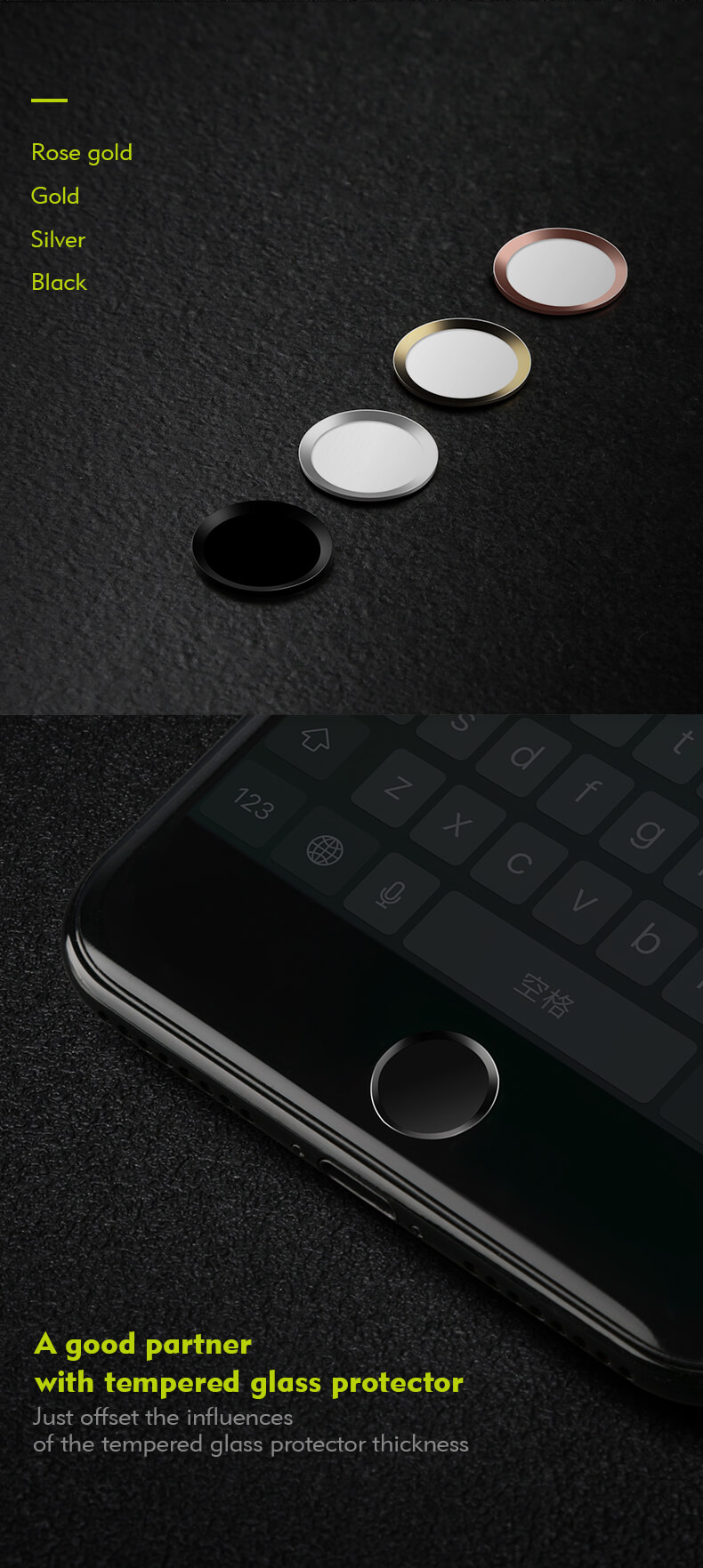 Benks Fingerprint Home Button Sticker Touch Sensor For iPad iPhone 7 Plus/7/6S/6/5S - Rose Gold