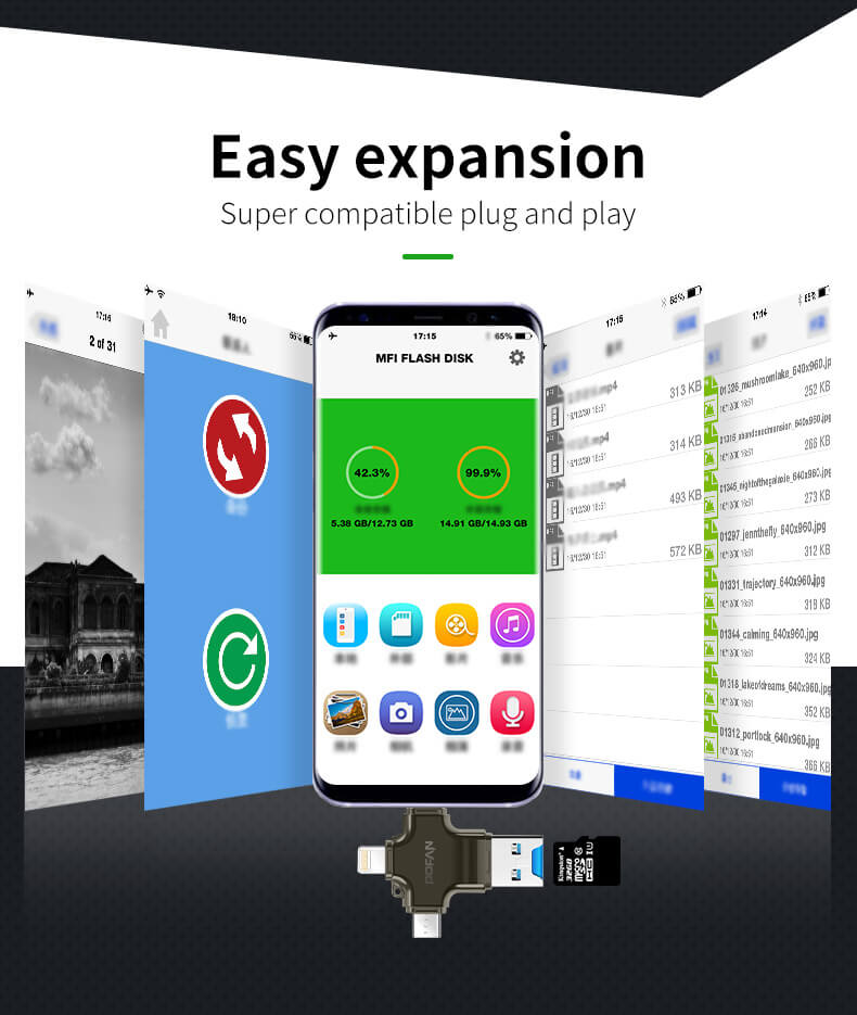 POFAN F04 Cross 4-1 High Speed TF Card Reader For USB 3.0 Android 8 pin Type-C -Silver