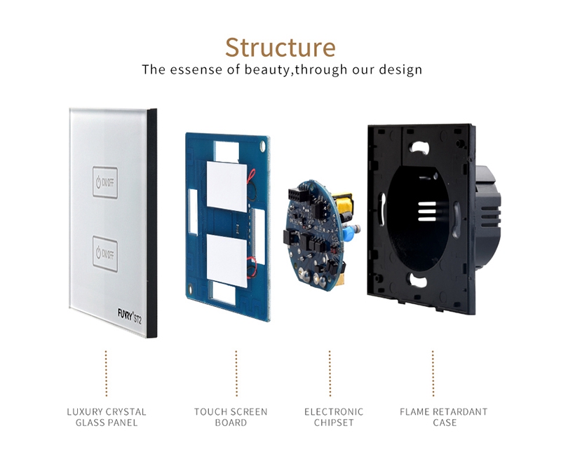 FUNRY 2R Touch Switch Wireless Panel Remote Control Light Controller -Black