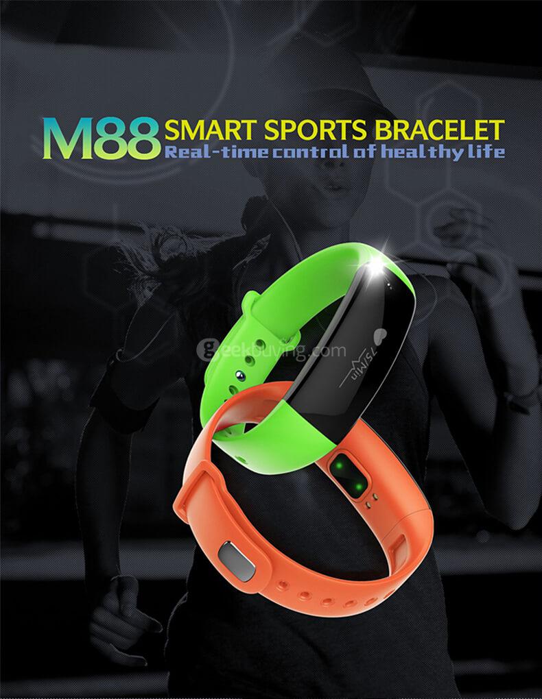 Makibes M88 Smart Band Bluetooth IP67 Water Resistant Heart Rate Blood Pressure Monitor Health Tracker Compatible with iOS Android - Blue