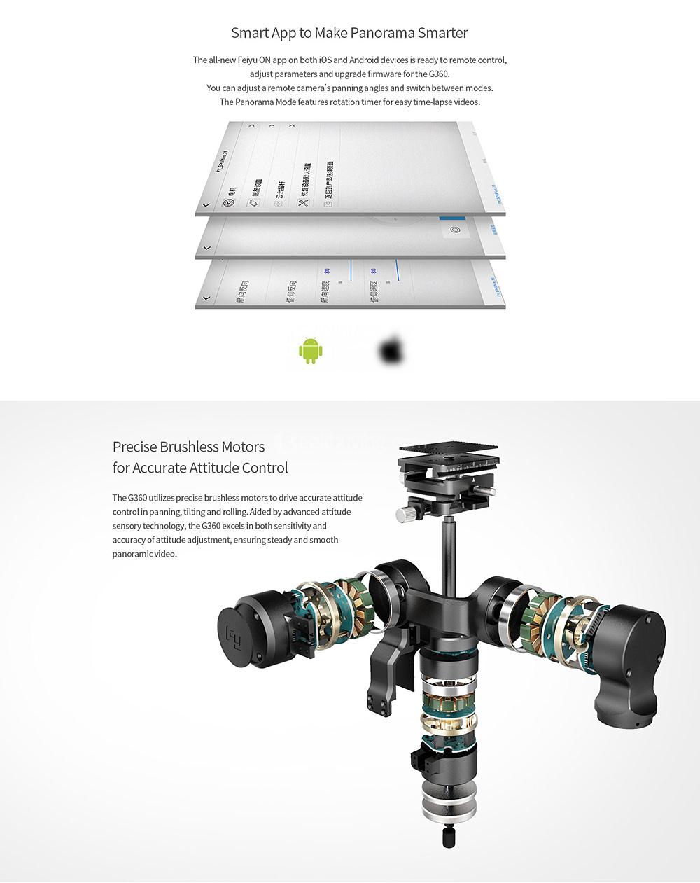 Feiyu Tech G360 360 Degree Panoramic Camera Handheld Gimbal for Multi Camera iPhone GoPro - Black