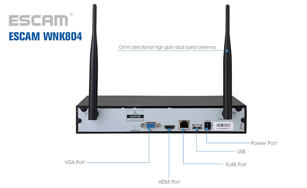 ESCAM WNK804 HD 720P 8CH WiFi NVR Kit WiFi Connetion Motion Detection Water-resistant IP Camera
