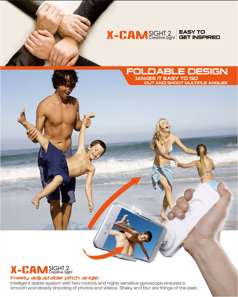 X-Cam Sight2 2-axis Stabilizer Bluetooth Selfile Handheld Gimbal For iPhone Samsung Xiaomi Smartphones - White
