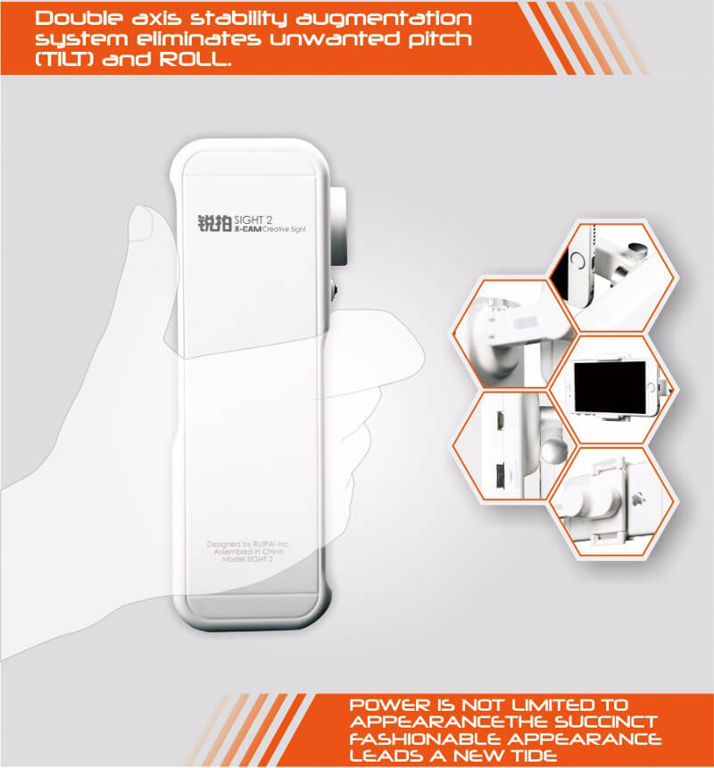 X-Cam Sight2 2-axis Stabilizer Bluetooth Selfile Handheld Gimbal For iPhone Samsung Xiaomi Smartphones - White