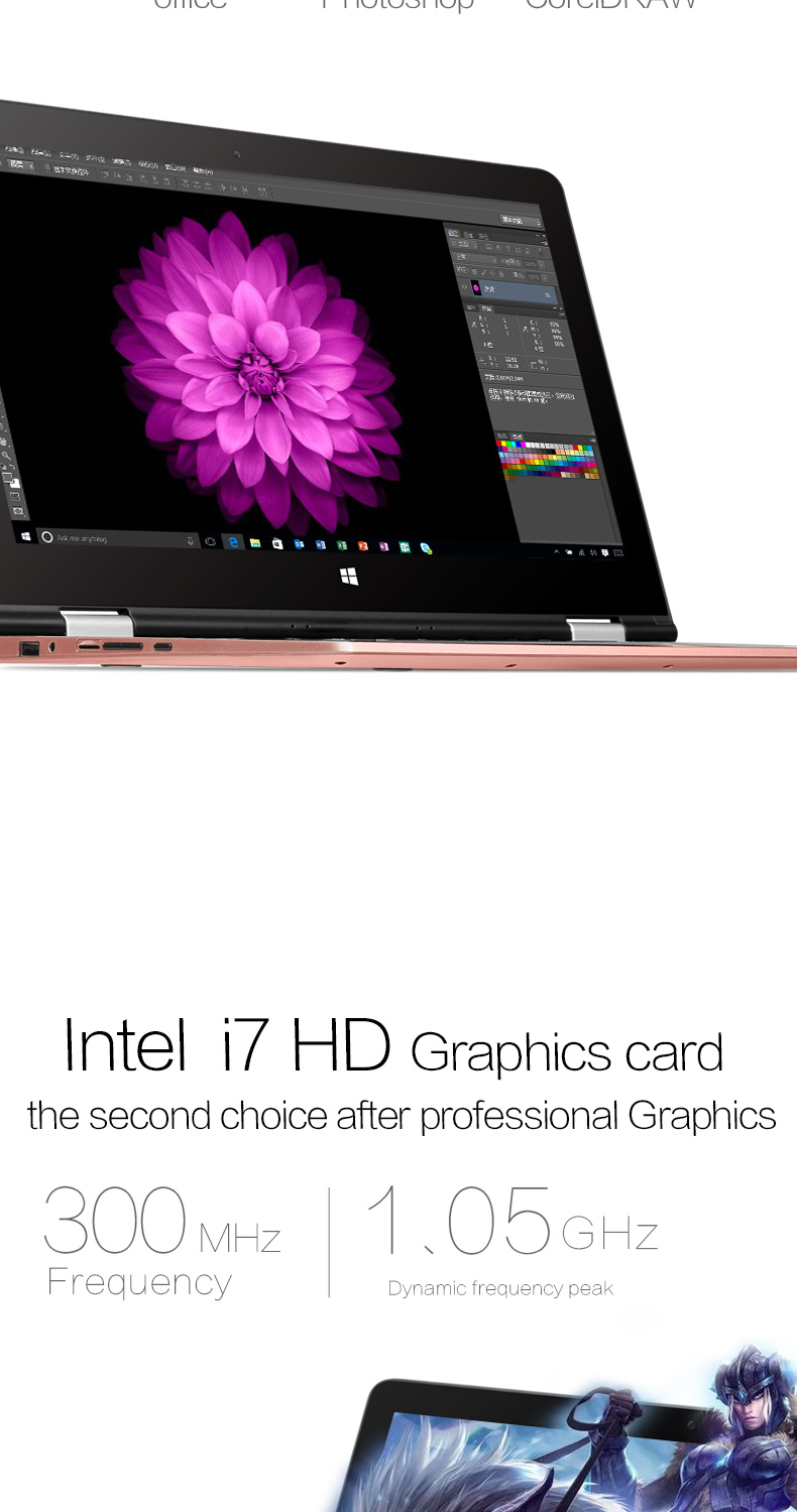 Voyo VBook A3 Pro 2in1 Tablet 13.3 Inch Display Core i7-6500U 2.50 GHz Fingerprint 8GB DDR4 RAM 256GB SSD ROM Licensed Windows 10 12000mAh Battery - Gold