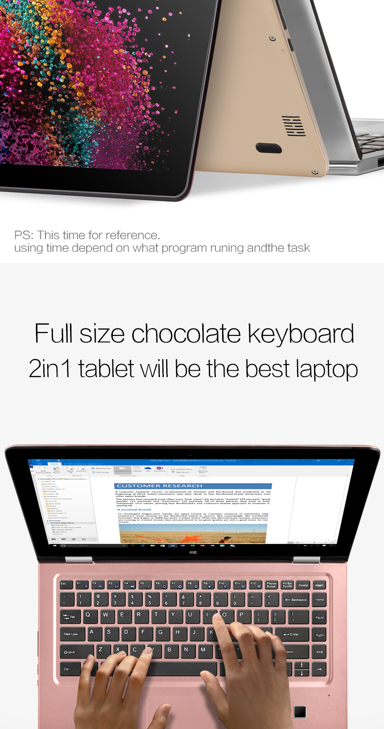 Voyo VBook A3 Pro 2in1 Tablet 13.3 Inch Display Core i7-6500U 2.50 GHz Fingerprint 8GB DDR4 RAM 256GB SSD ROM Licensed Windows 10 12000mAh Battery - Gold