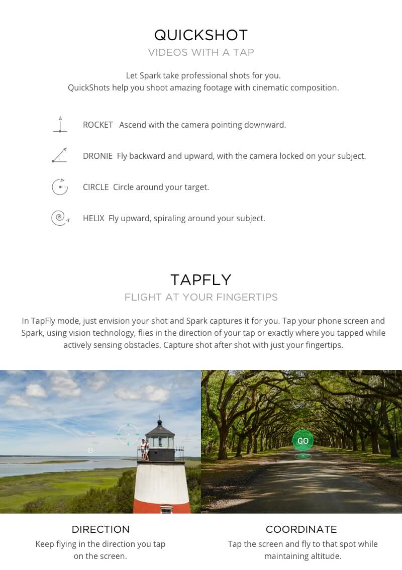 DJI Spark Mini Selfie Drone WiFi FPV 12MP Camera GPS GLONASS RC Quadcopter - White