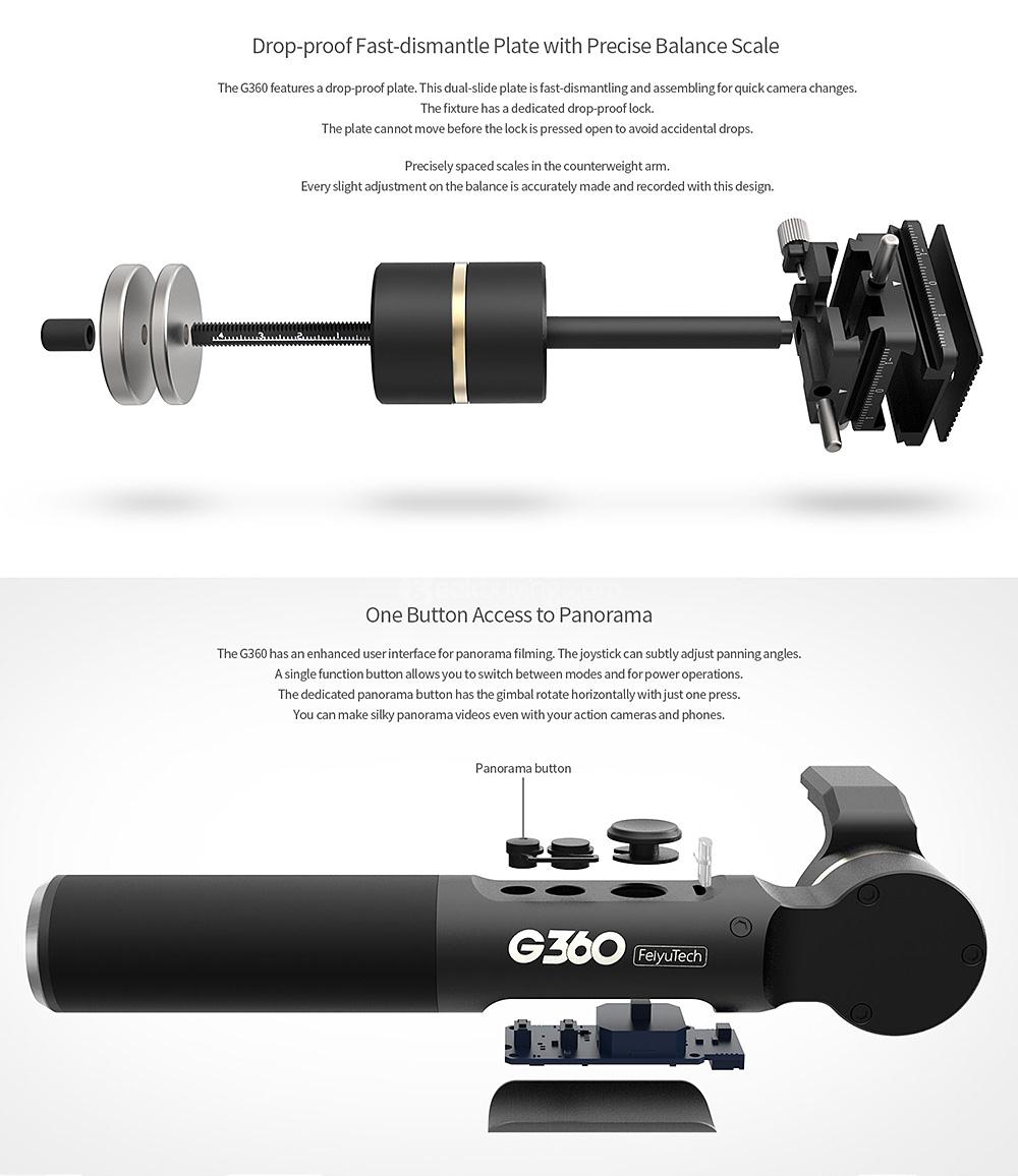 Feiyu Tech G360 360 Degree Panoramic Camera Handheld Gimbal for Multi Camera iPhone GoPro - Black