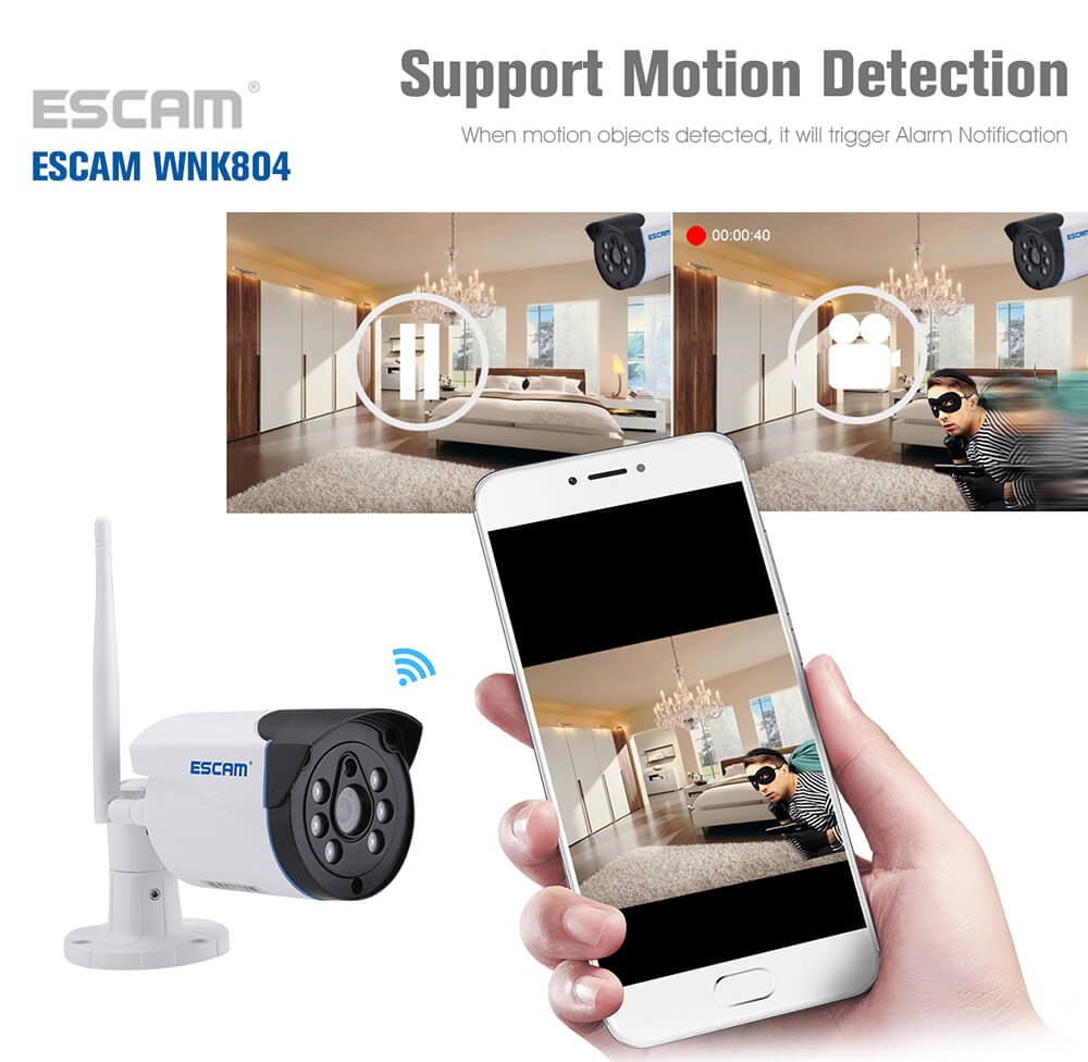 ESCAM WNK804 HD 720P 8CH WiFi NVR Kit WiFi Connetion Motion Detection Water-resistant IP Camera